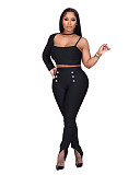 Black High Waist Push Up Ankle Length Trousers LSD-8802
