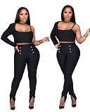 Black High Waist Push Up Ankle Length Trousers LSD-8802