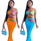 Cut Out Bodysuit and Long Skirt Beach Outfits NIK-274