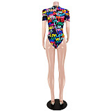 Streetwear Letter Print Short Sleeve Bodysuits ASL-6558