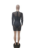 Mesh Rhinestone Long Sleeve Club Dress LSD-82001