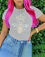 Round Neck Hot Diamond Pullover T-shirt WA-800016
