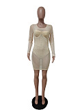 Mesh Rhinestone Long Sleeve Club Dress LSD-82001