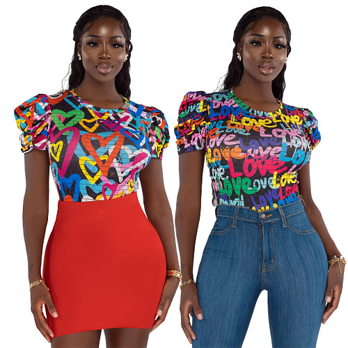 Streetwear Letter Print Short Sleeve Bodysuits ASL-6558