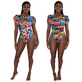 Streetwear Letter Print Short Sleeve Bodysuits ASL-6558