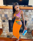 Cut Out Bodysuit and Long Skirt Beach Outfits NIK-274