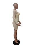 Mesh Rhinestone Long Sleeve Club Dress LSD-82001