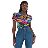 Streetwear Letter Print Short Sleeve Bodysuits ASL-6558