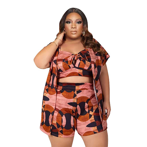 Short Sleeve Blouse+Crop Top+Shorts 3Pcs PINH-13269