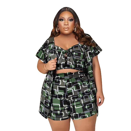 Short Sleeve Blouse+Crop Top+Shorts 3Pcs PINH-13269