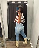 Striped Short Sleeve Loose Pullover Top HMS-5534