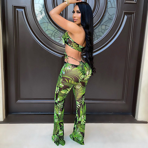 Halter Bandage Bra Tops Long Flare Pants Sets YS-802