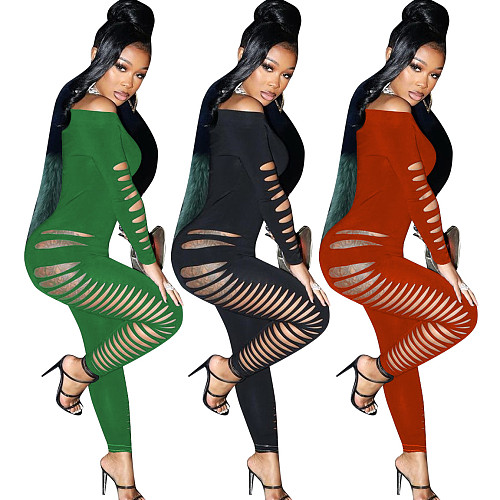 Off the Shoulder Cut Out Hole Bodycon Jumpsuits MEM-88416