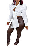 White Puff Sleeve Tie-Up Blouse Shirts MK-3076