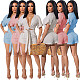 Solid Lace Up Deep V Top+Shorts 2 Piece Set MUX-6076
