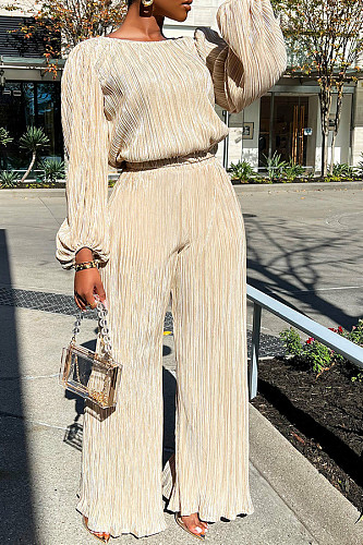 Retro Long Sleeve Top Loose Pleated Wide-leg Pants Set MK-3077