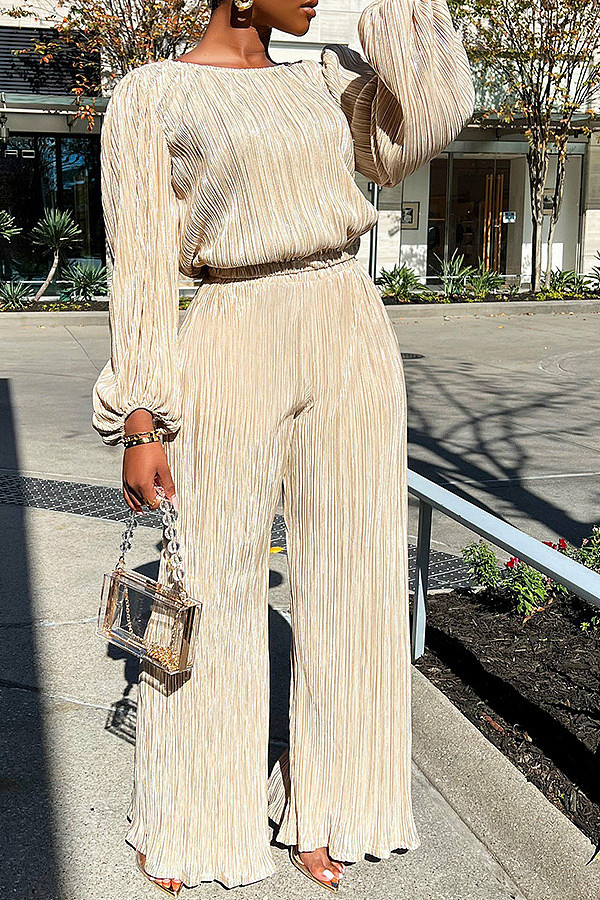 Retro Long Sleeve Top Loose Pleated Wide-leg Pants Set MK-3077