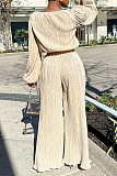 Retro Long Sleeve Top Loose Pleated Wide-leg Pants Set MK-3077
