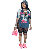 Print Slit Sleeve Tassel Hip Hop Streetwear Soft Top FSL-193