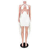 Haler Backless Lace Up Cut Out Tassel Bodycon Dress MDF-5287