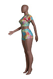 Tie Dye Zipper Short Sleeve Crop Top Biker Shorts Set YS-801