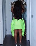 Haler Backless Lace Up Cut Out Tassel Bodycon Dress MDF-5287