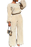 Retro Long Sleeve Top Loose Pleated Wide-leg Pants Set MK-3077