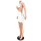Haler Backless Lace Up Cut Out Tassel Bodycon Dress MDF-5287
