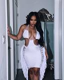 Haler Backless Lace Up Cut Out Tassel Bodycon Dress MDF-5287