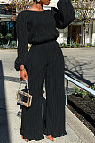 Retro Long Sleeve Top Loose Pleated Wide-leg Pants Set MK-3077
