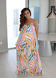 Abstract Print Sleeveless Strap Loose Wide Leg Jumpsuit AIL-204
