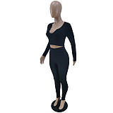 Long Sleeve Solid Crop Tops Leggings Pants Tracksuit BNY-7243