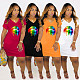 Lip Print Short Sleeve V Neck T Shirt Casual Dress WA-00816