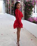 V Neck Long Sleeve Ruffle Hem Chiffon Dress ZAND-31187
