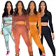 Long Sleeve Solid Crop Tops Leggings Pants Tracksuit BNY-7243