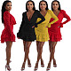 V Neck Long Sleeve Ruffle Hem Chiffon Dress ZAND-31187