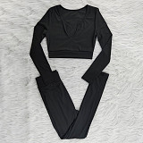 Long Sleeve Solid Crop Tops Leggings Pants Tracksuit BNY-7243