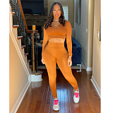 Long Sleeve Solid Crop Tops Leggings Pants Tracksuit BNY-7243