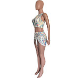 Print Hollow Out Crop Top+Underwear+Mini Skirt Sets HMS-5535