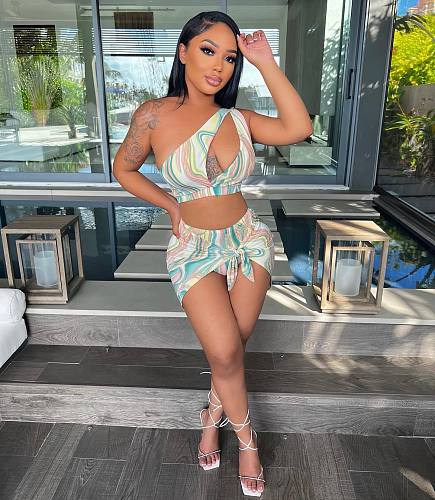 Print Hollow Out Crop Top+Underwear+Mini Skirt Sets HMS-5535