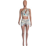 Print Hollow Out Crop Top+Underwear+Mini Skirt Sets HMS-5535