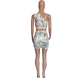 Print Hollow Out Crop Top+Underwear+Mini Skirt Sets HMS-5535