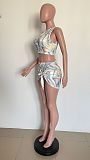 Print Hollow Out Crop Top+Underwear+Mini Skirt Sets HMS-5535