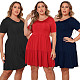 Plus Size Short Sleeve V-Neck Pleated Loose Dress HEJ-6112