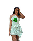 Halter Crop Top+Ruffle Drawstring Mini Skirt Set ZAND-31191