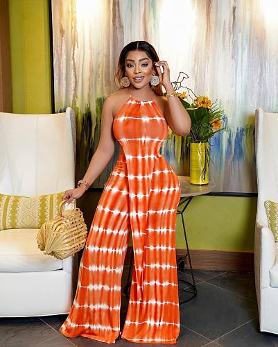 Tie Dye Print Irregular Tops and Wide Leg Pants Suits WSM-5303