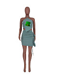 Halter Crop Top+Ruffle Drawstring Mini Skirt Set ZAND-31191