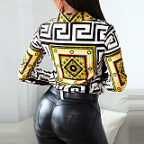 Classic Print Turn Down Collar Long Sleeve Shirts Blouse OYW-20650