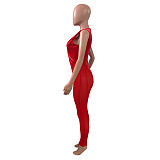 Sheer Mesh Patchwork Velvet Wrap V Neck Jumpsuits NIK-282