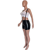 Pu Leather Overalls Punk Club Skinny Shorts HMS-5536